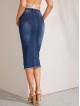 5-pocket Slit Hem Frayed Trim Denim Skirt