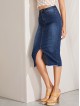 5-pocket Slit Hem Frayed Trim Denim Skirt