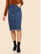 Raw Hem Button Up Denim Skirt