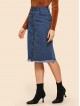 Raw Hem Button Up Denim Skirt