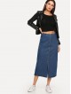 Slit Front Button Up Denim Skirt