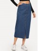 Slit Front Button Up Denim Skirt