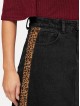 Leopard Panel Raw Hem Denim Skirt