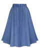 Elastic Waist Denim Tea Skirt With Buttons