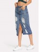 Split Front Ripped Denim Skirt