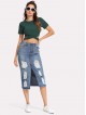 Split Front Ripped Denim Skirt