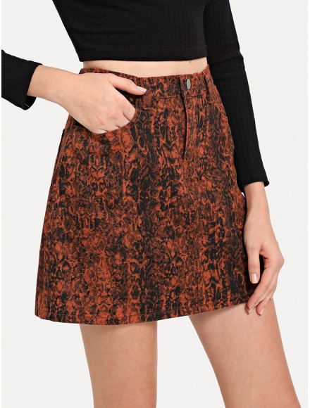 Pocket Patched Button Up Skirt