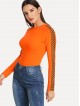 Neon Orange Check Print Raglan Sleeve Fitted T-shirt