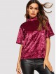 Mock-neck Solid Velvet Tee