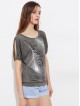 Feather Print Split Shoulder Tee