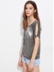 Feather Print Split Shoulder Tee