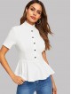 Button Front Mock-neck Peplum Top