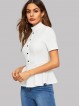 Button Front Mock-neck Peplum Top