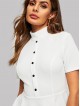 Button Front Mock-neck Peplum Top