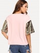 Sequin Sleeve Wink Eyes Print Tee