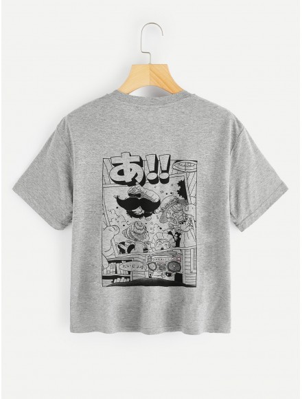 Comic Print Back Marled T-shirt