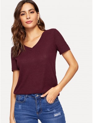 V-neck Ribbed Knit Tee