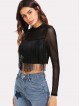 Fringe Detail Mesh Crop Top