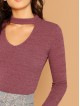 Choker Neck Rib Knit T-shirt