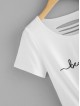 Letter Print Knot Front Ladder Cut Out Tee