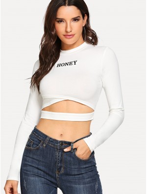 Cut Front Letter Print Crop Tee