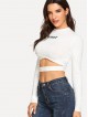 Cut Front Letter Print Crop Tee