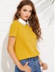 Pearl Embellished Contrast Collar Tee