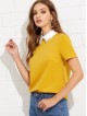 Pearl Embellished Contrast Collar Tee