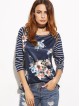 Raglan Sleeve Striped Floral Print T-shirt