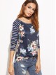 Raglan Sleeve Striped Floral Print T-shirt