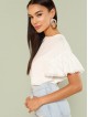 Eyelet Embroidered Trim Ruffle Sleeve Tee