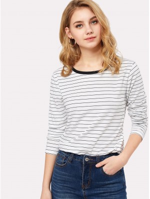 Contrast Collar Pinstripe Tee