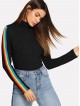 High Neck Rainbow Striped Sleeve T-shirt