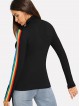 High Neck Rainbow Striped Sleeve T-shirt