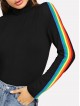 High Neck Rainbow Striped Sleeve T-shirt