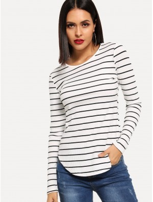 Rib Knit Striped T-shirt