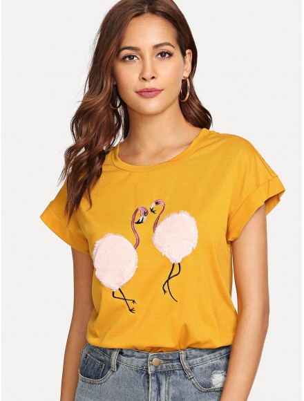 Flamingo Embroidered T-shirt