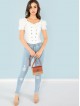 Frill Trim Lace Up Top