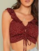 Drawstring Front Crop Top With Ruffle Strap