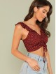 Drawstring Front Crop Top With Ruffle Strap