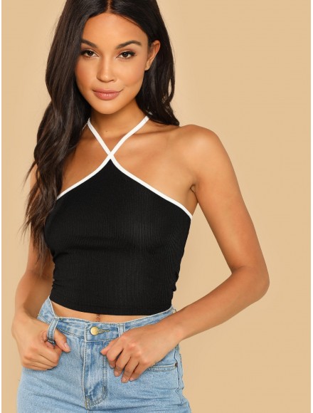 Contrast Tipping Ribbed Knit Cami Top