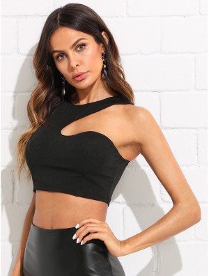 Solid Asymmetrical Crop Shell Top