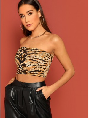 Tiger Print Crop Bandeau Top