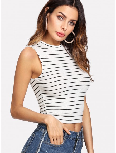 Striped Crop Shell Top