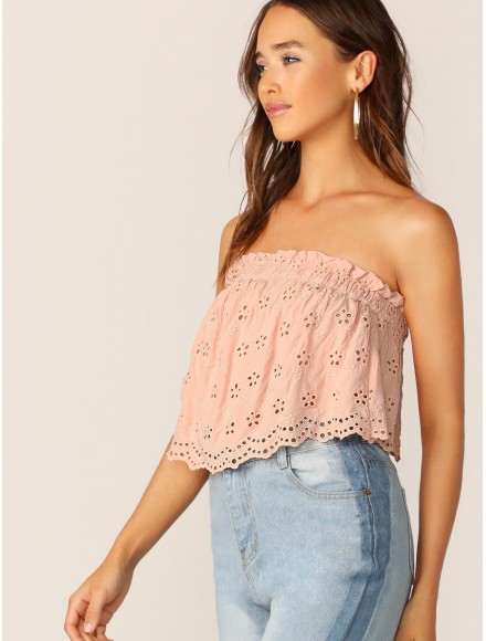 Strapless Embroidered Eyelet Lace Crop Tube Top