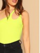 One Shoulder Ribbed Knit Neon Yellow Top