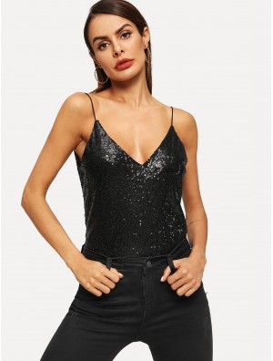 Sequin Detail Spaghetti Strap Cami Top