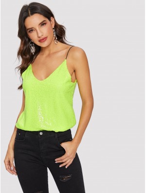 Neon Lime Sequin Cami Top