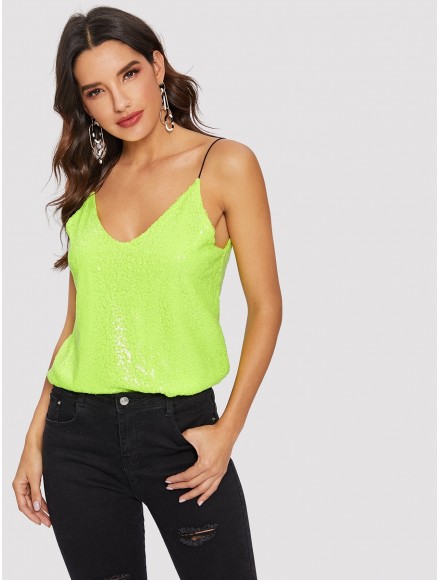 Neon Lime Sequin Cami Top