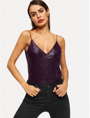 Double V-neck Sequin Cami Top